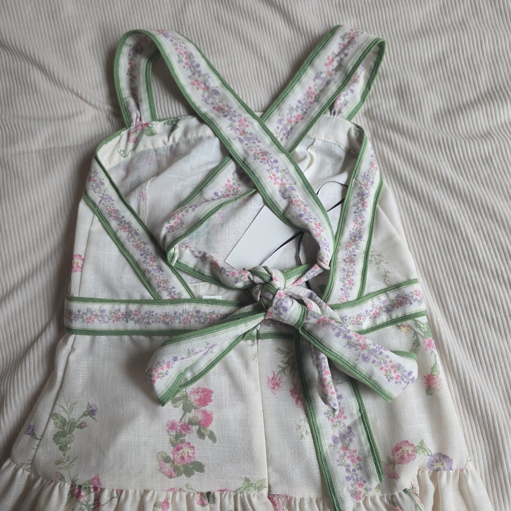 H&M Lovely Long FLORAL Back Tie-detail Midi Dress Floral Cream Floral BNWT - Picture 16 of 16
